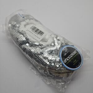 Snoozies Ballerina Bling Metallic Shine Women Slippers | Small, Silver 5-6